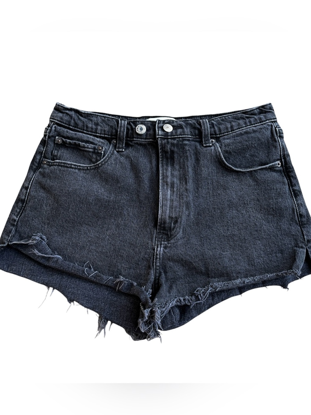 Abercrombie & Fitch The Mom Short High-Rise Black Frayed Denim Shorts Size 10/30